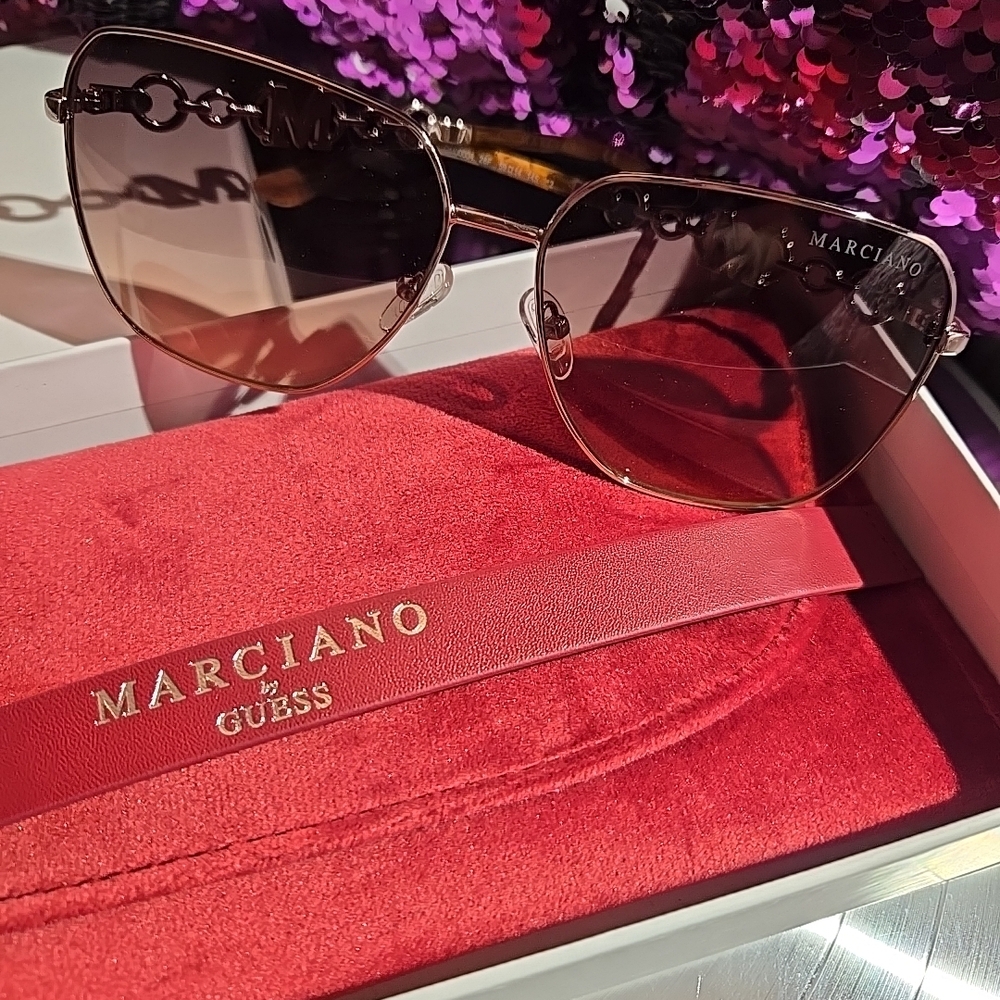 Marciano Gold and Brown Sunglasses With Bling Sides